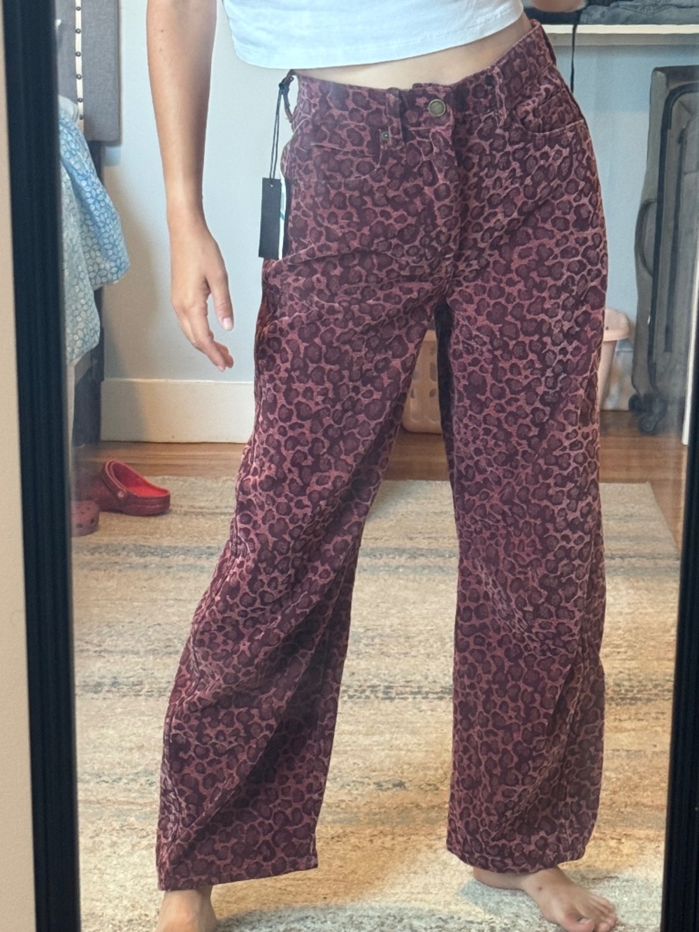 Women's Animal Printed Flocked Barrel-Leg High Rise NWT 25